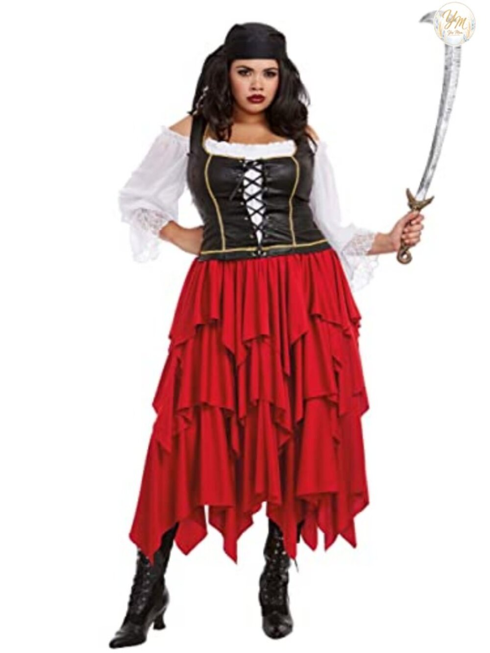 Off-The-Shoulder Pirate Dress Costume Two-Piece Faux-Leather Vest
